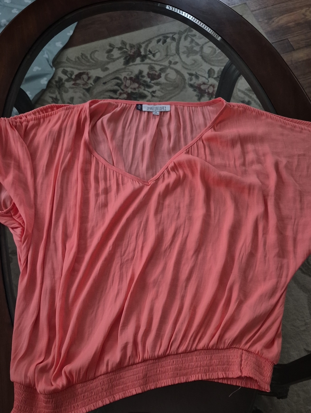 Jennifer Lopez Coral V-Neck Blouson Tunic Top